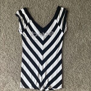 bebe Black & White Chevron V-Neck Camisole with Rhinestone Logo